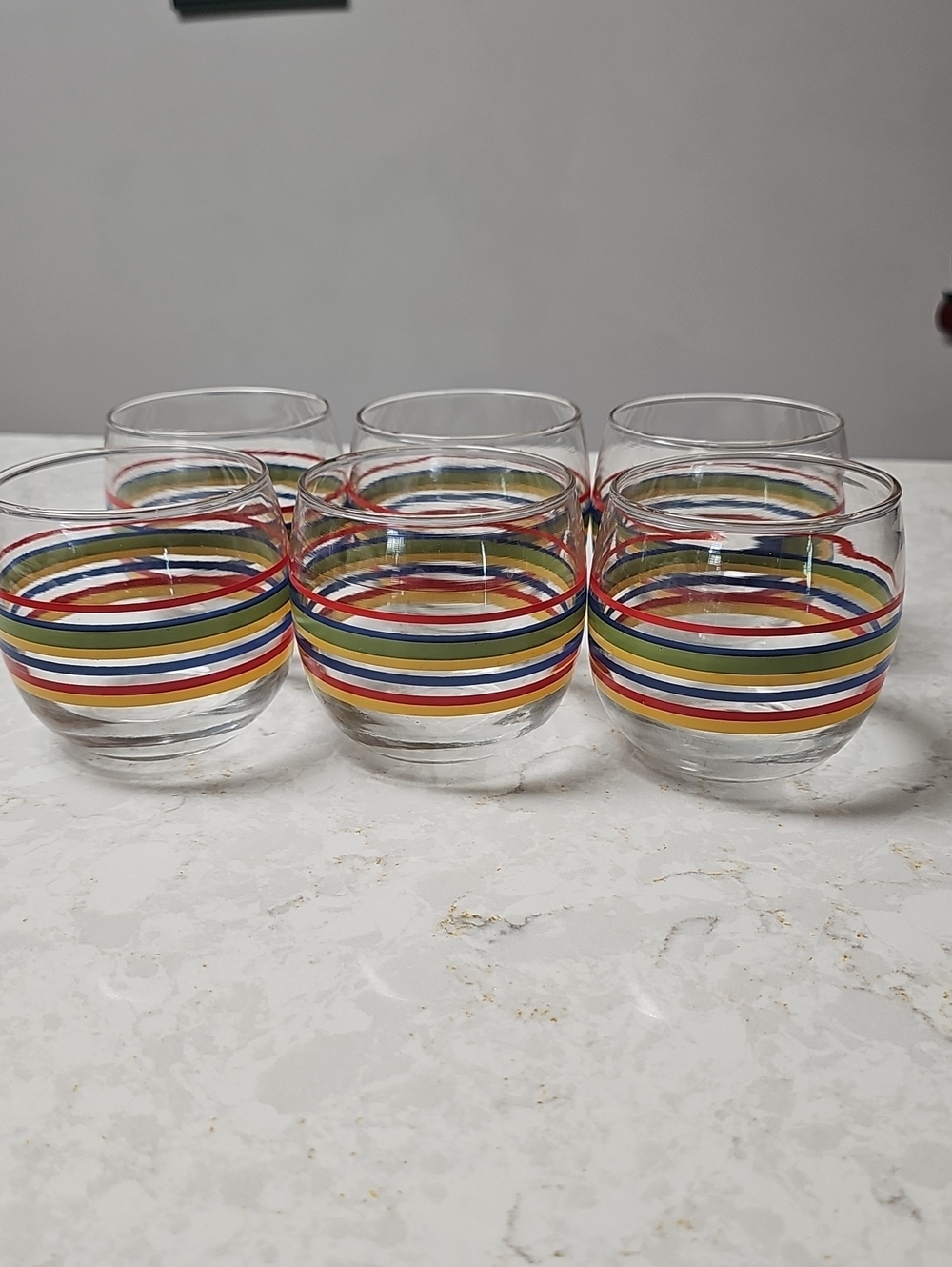 Libbey Set of 6 Multicolor Striped Round Juice Glasses 3.25 Tall